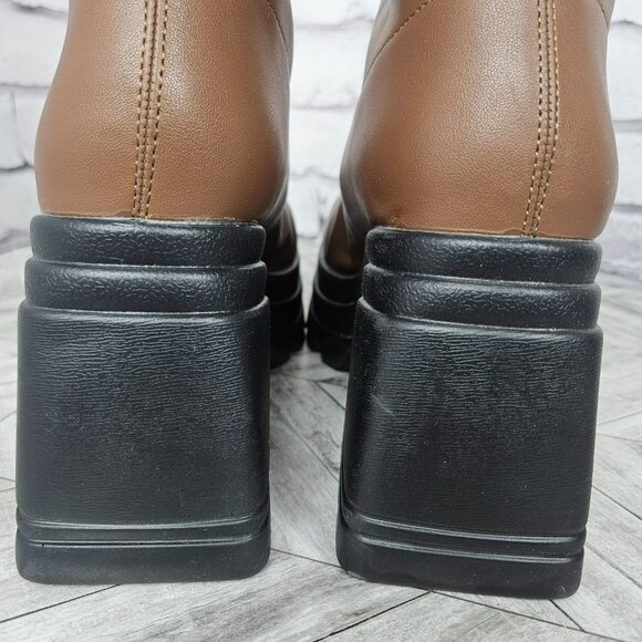Chunky Platform Brown Faux Leather Boots Lug Sole Womens 9 Bratz Style 4" heel - Picture 11 of 16